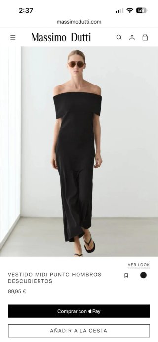 Vestido Massimo Dutti Negro Midi Hombros Descubier