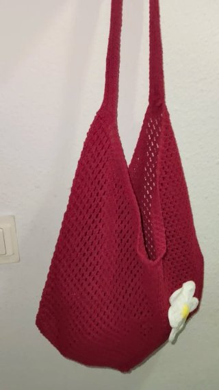 Bolso Crochet Rojo Oscuro con Flor