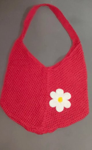Bolso Crochet Rojo Oscuro con Flor