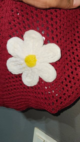 Bolso Crochet Rojo Oscuro con Flor