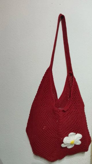 Bolso Crochet Rojo Oscuro con Flor