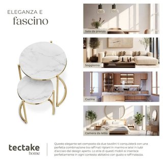 Tavolino Ellsa, piano effetto marmo, telaio in acciaio