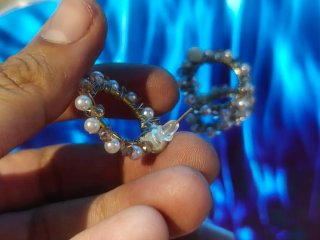 Pendientes Aro Perlas y Cristales Hechos a Mano