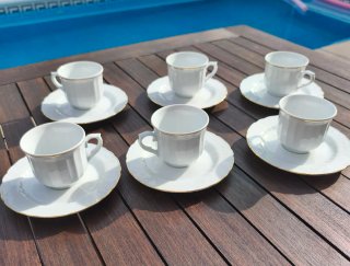 Juego 6 tazas café porcelana oro