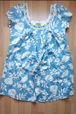 Vestido HHG Azul Floreado Manga Corta Talla L