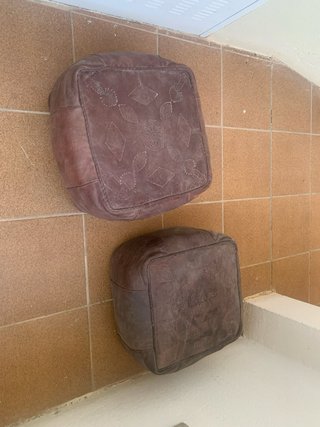 Pouf Marocchino in Pelle Marrone, Confezione da 2