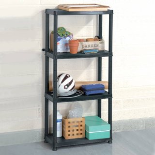 Scaffale 4 Ripiani in Plastica Compatto Organizer Nero
