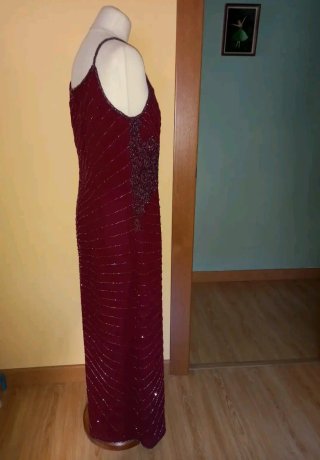 Vestido de fiesta morado y rojo