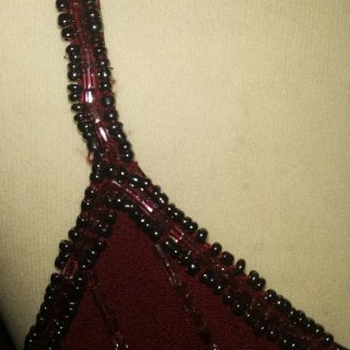 Vestido de fiesta morado y rojo