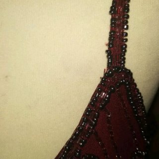 Vestido de fiesta morado y rojo
