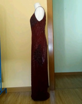 Vestido de fiesta morado y rojo