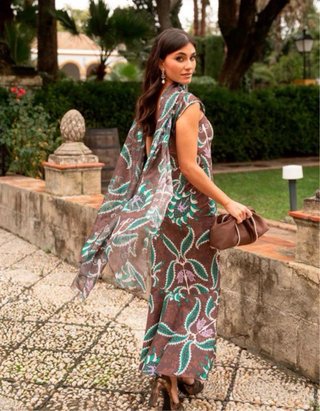 Vestido estampado marrón y verde