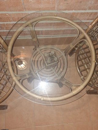 Conjunto mimbre terraza mesa y 2 sillas