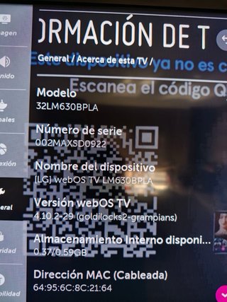 Smart TV LG 32 Modelo 32LM630BPLA