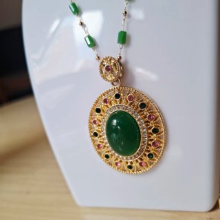 Collare da Donna Placcato in Oro 18k con Jade e Circonite