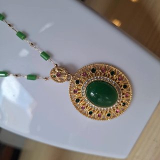 Collare da Donna Placcato in Oro 18k con Jade e Circonite