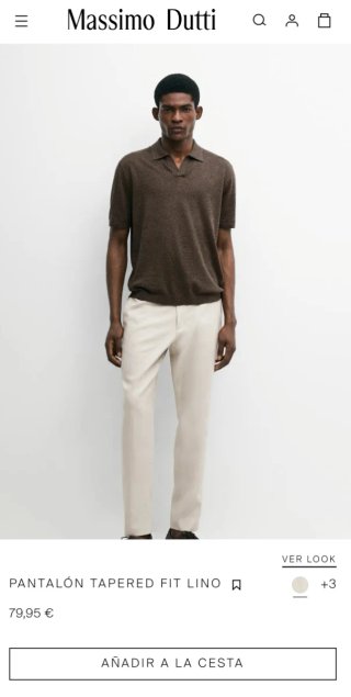 Pantalón Massimo Dutti Lino Tapered Fit M Beige