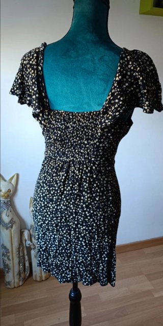 Vestido negro flores manga corta S/M