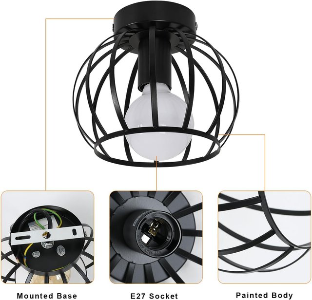 Lámpara de techo retro industrial negro hogar