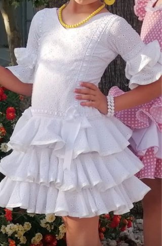 Traje Flamenca Niña Blanco Talla 5-7