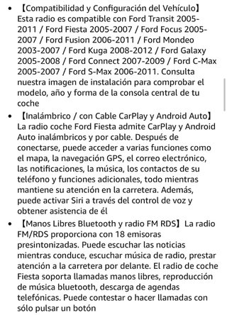 Pantalla CarPlay para Ford Focus Fiesta CMax SMax.