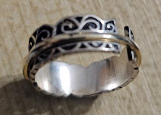 Anillo banda bicolor filigrana oro y plata