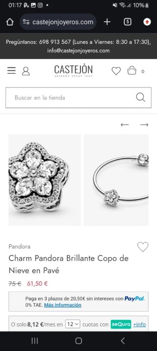 Charm Pandora Copo de nieve Brillante Pave.