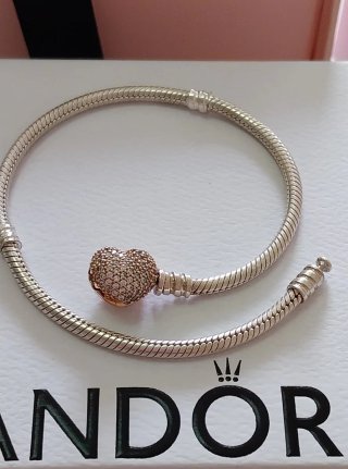 Pulsera Pandora Corazón Plata/Oro rosa y circonita