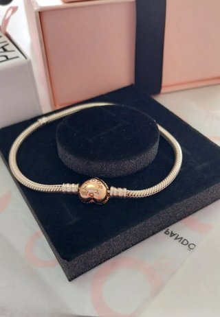 Pulsera Pandora Corazón Plata/Oro rosa y circonita