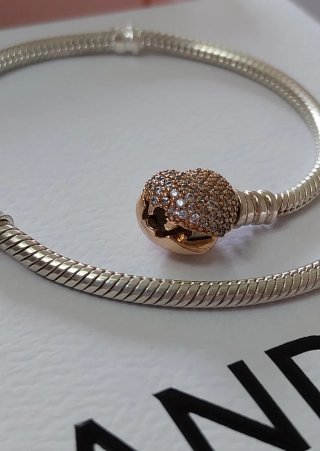 Pulsera Pandora Corazón Plata/Oro rosa y circonita