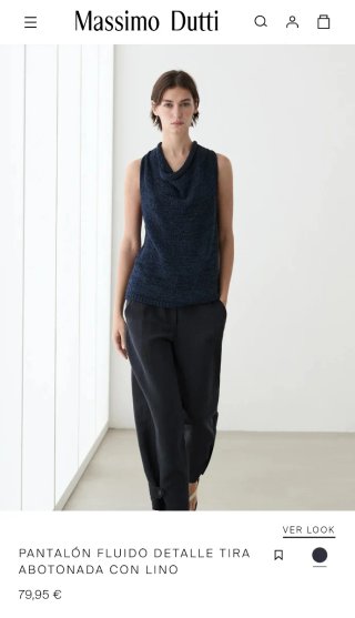 Pantalón Massimo Dutti Lino T.38 Negro