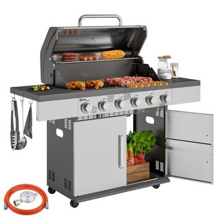 Gasgrill Grillwagen inkl 6 Edelstahl-Brenner Thermometer