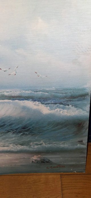 Pintura original al óleo sobre cartón G. COUSTEAU