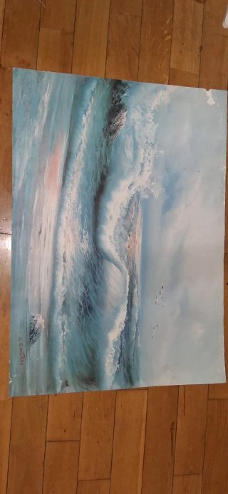 Pintura original al óleo sobre cartón G. COUSTEAU