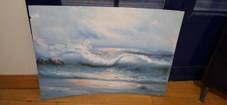 Pintura original al óleo sobre cartón G. COUSTEAU