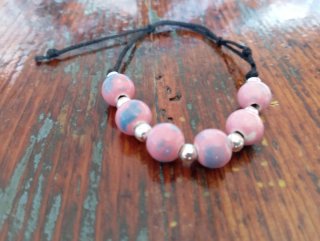 Braccialetto perline rosa e argento