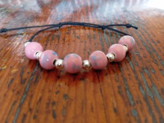 Braccialetto perline rosa e argento