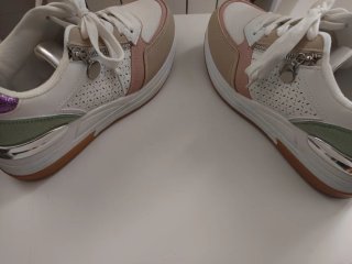 Zapatillas cuña beige y rosa