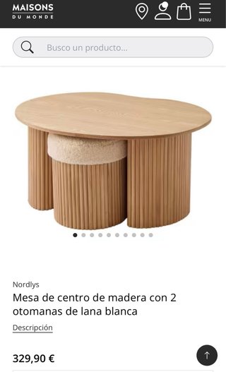 Tavolo da centro in legno e 2 pouf in lana NUOVO