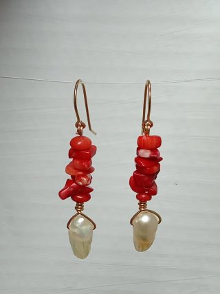 Pendientes Perlas Barrocas Coral Acero