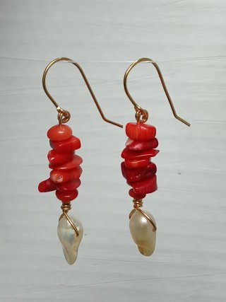 Pendientes Perlas Barrocas Coral Acero