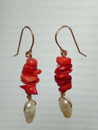 Pendientes Perlas Barrocas Coral Acero