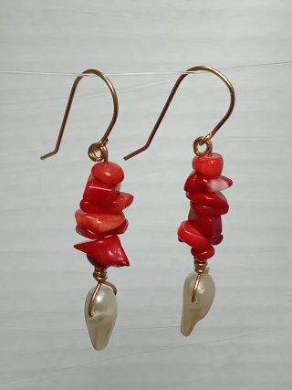 Pendientes Perlas Barrocas Coral Acero