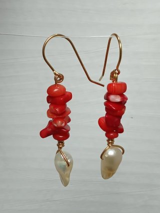 Pendientes Perlas Barrocas Coral Acero