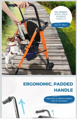 Andador Plegable Naranja con Asiento NUEVO