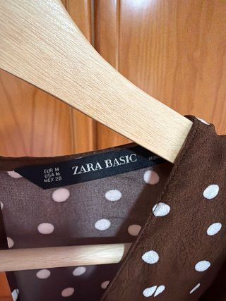 Vestido lunares marrón Zara Basic Talla M