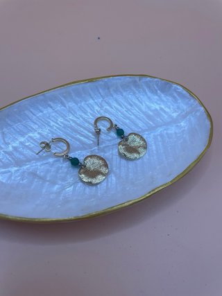 Pendientes vintage hoja dorada y verde