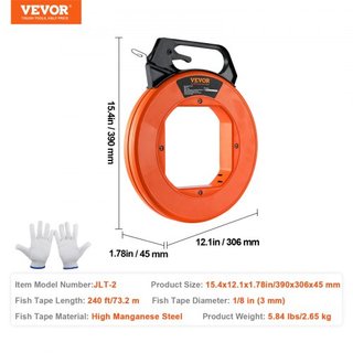 Cinta de Pescado, 73.2m 3mm (240 pies, 1/8 pulgadas), Extractor de Alambre de Acero con Carcasa y Mango Optimizado, Herramienta de Extracción de Cable Fácil de Usar, Herramientas de Pesca de Alamb...