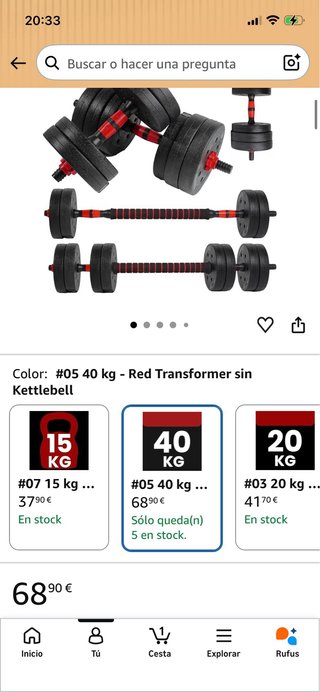 Kit Pesas,Barra y Mancuernas