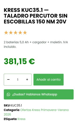 Taladro percutor KRESS KUC35B 20V 150Nm.